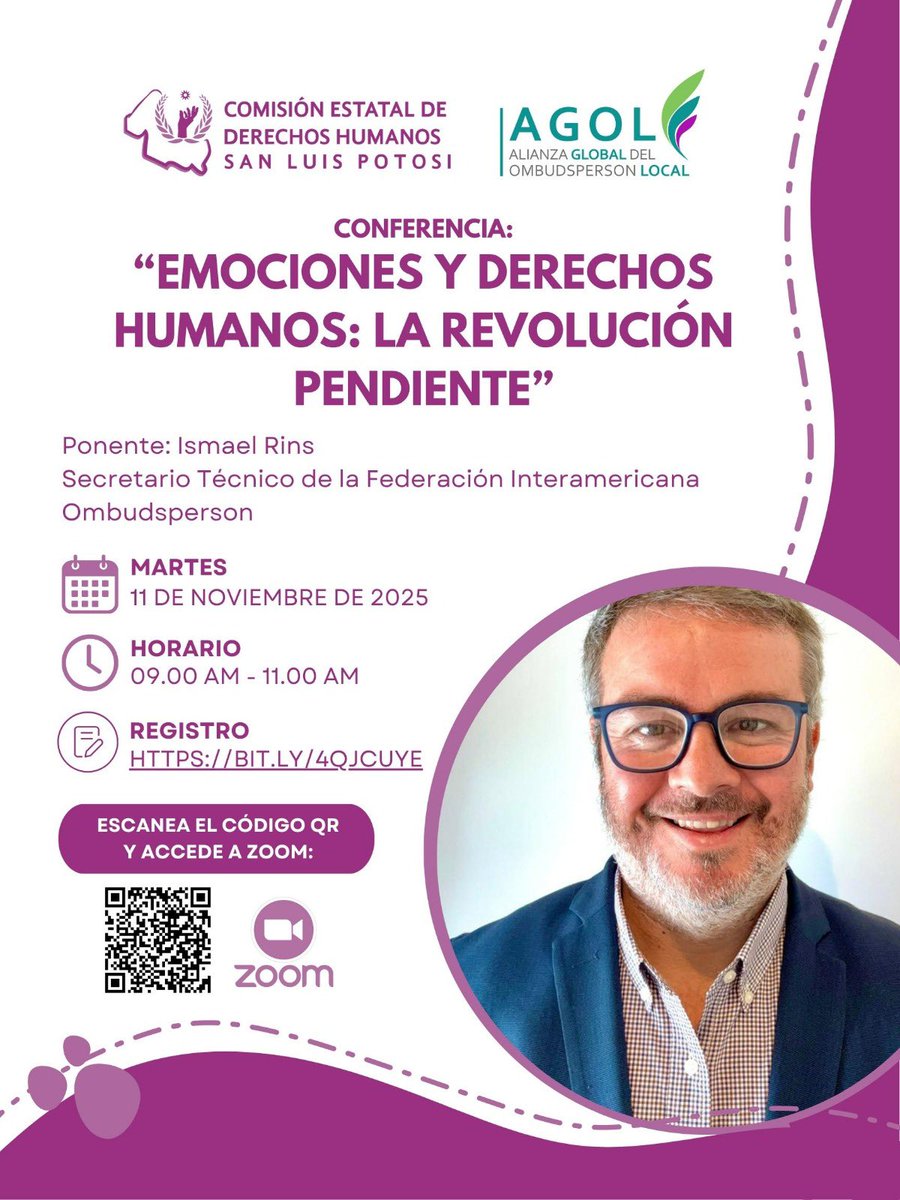 A veces olvidamos que 
 los derechos humanos también se construyen desde las emociones 
💜 Este 11/11 comparto una charla sobre empatía, dignidad y la revolución pendiente.
Inscripciones ➡️🔗 bit.ly/4QJCUYE