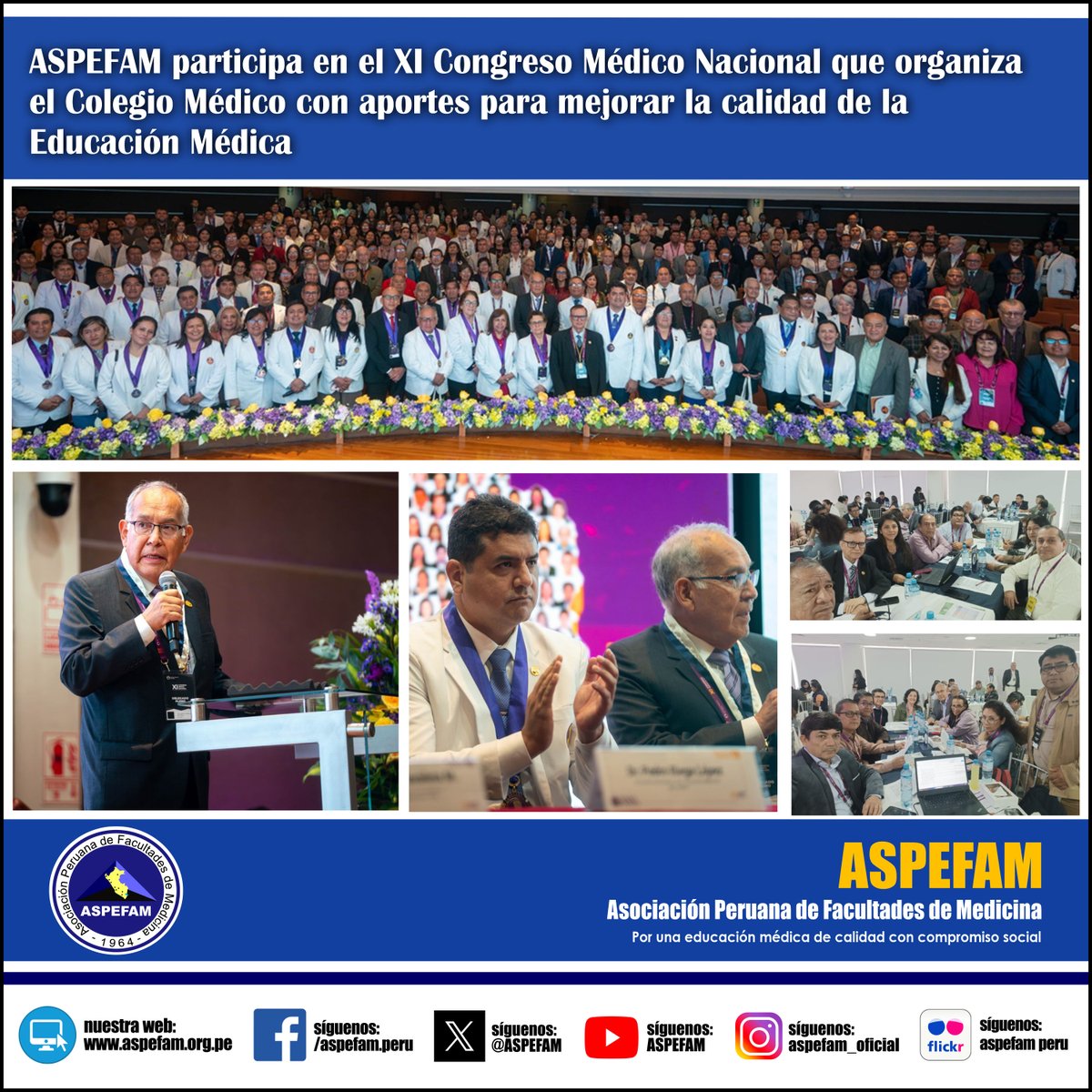 ✅ ASPEFAM participa en el XI Congreso Médico Nacional que organiza el Colegio Médico con aportes para mejorar la calidad de la Educación Médica
➡️ Ver artículo: goo.su/6mGfg0P
➡️ Noticias: aspefam.org.pe/prensa.htm
#ASPEFAM #EducacionMedica