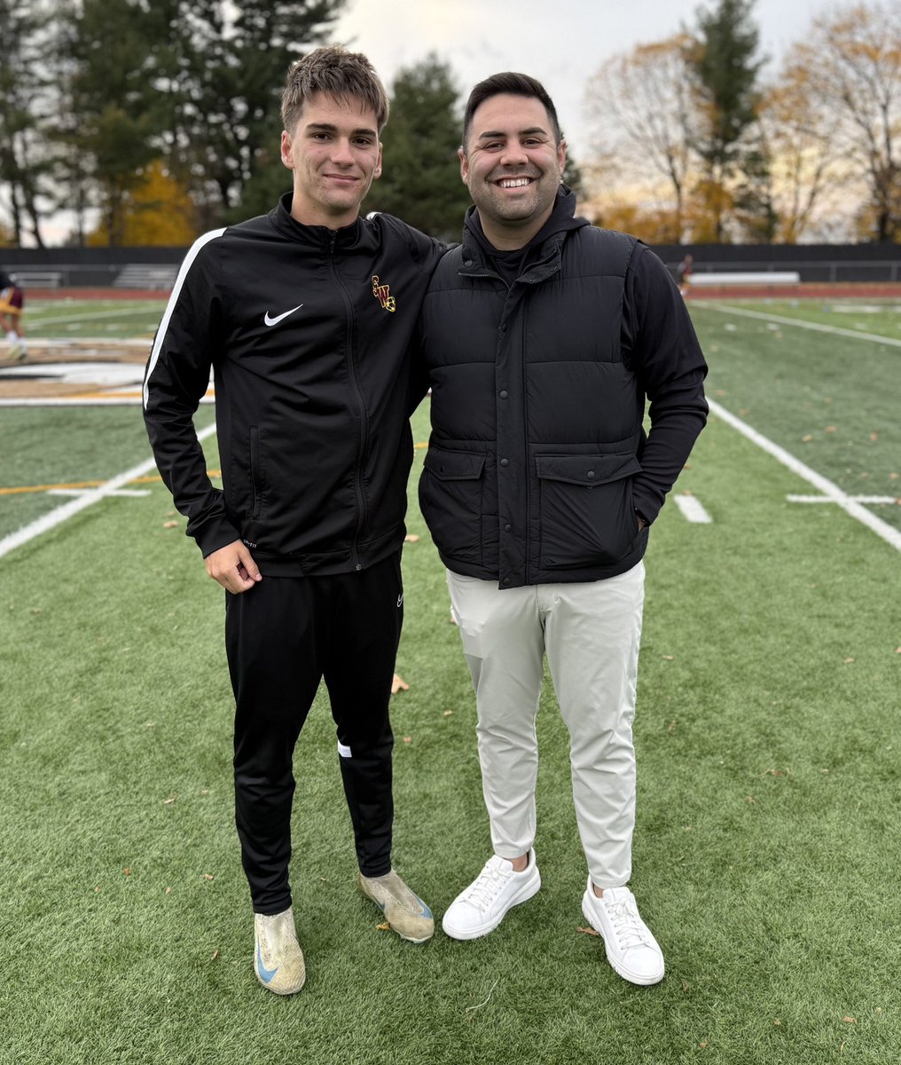Nick Heckt stopped by to congratulate  Hayden Xhokaxhiu with the new overall scoring record at South Windsor High School. Heckt previously held the record from 2015 until this year.