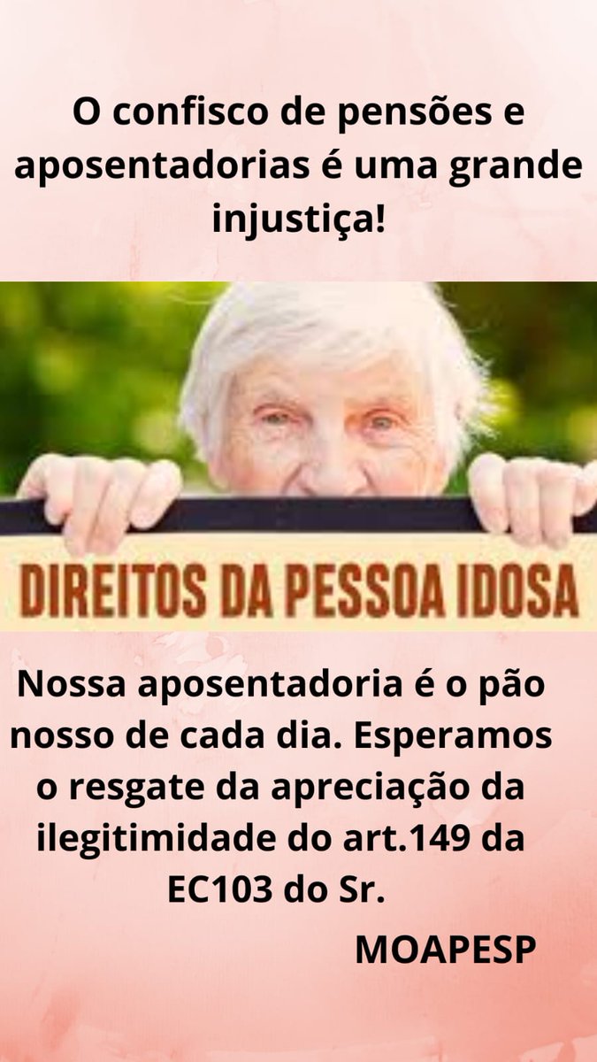 "Aposentados imploram STF: julguem inconstitucional art. 149 da EC103/19, protegendo direitos. <a href="/STF_oficial/">STF</a>
@nunesmarquesK
<a href="/MinAMendonca/">André Mendonça</a>
<a href="/Cristianozaninm/">Cristiano Zanin Martins</a>
<a href="/FlavioDino/">Flávio Dino 🇧🇷</a>
LULA RUMO AO TETRA     
#LulaTrabalhoNãoPara   
Fora Confisco
Fachin Paute
#AposentadoriaJusta"