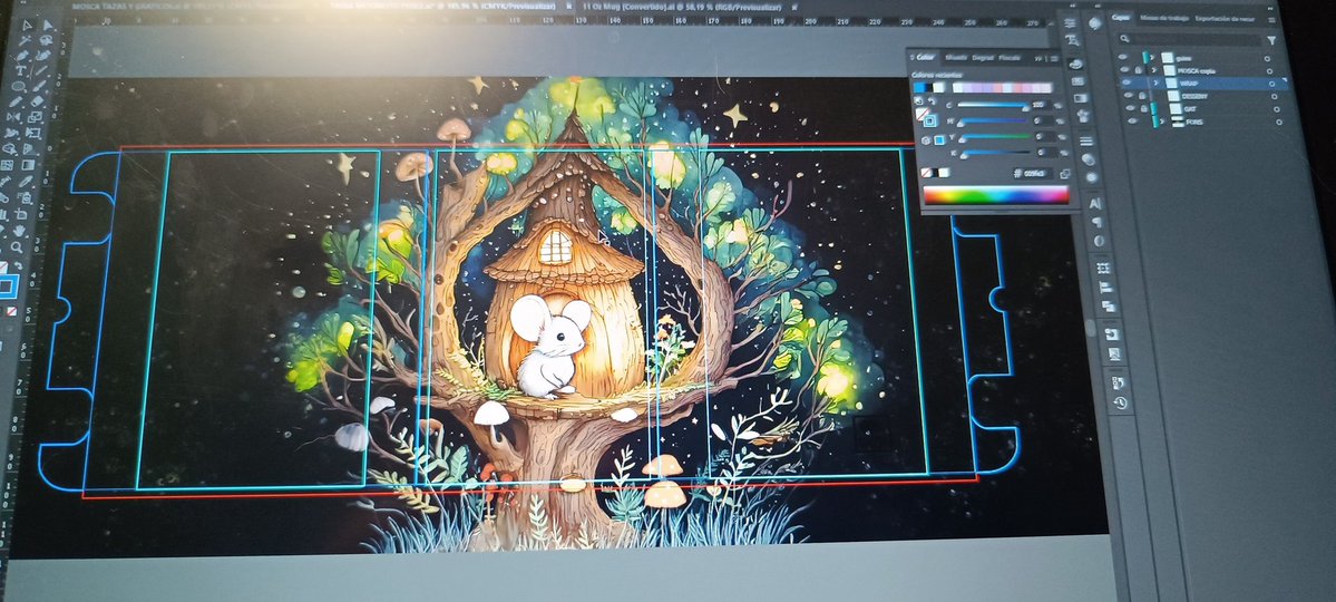 Mañana quiero hacer una prueba horneando una taza con el diseño 360º, por debajo del asa. No se me ocurre mejor ilustración para hacerla que mi ratoncito Pérez.