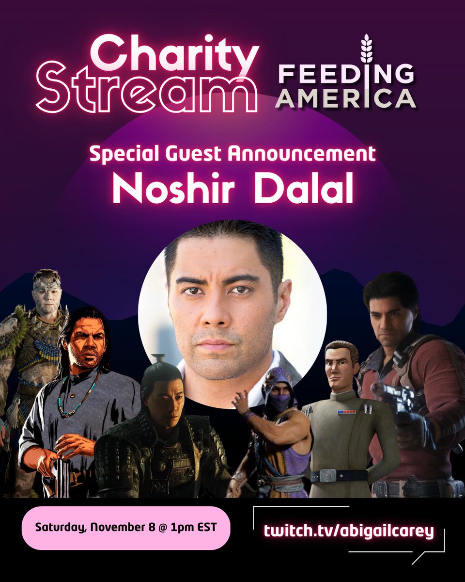 AbigailCareyVO's tweet image. ✨ GUEST ANNOUNCEMENT ✨

I'm beyond thrilled to announce our guests for the Feeding America charity stream tomorrow!

@NoshirDalal will be chatting with us at 1pm EST + generously donating autographed prints for our giveaways!