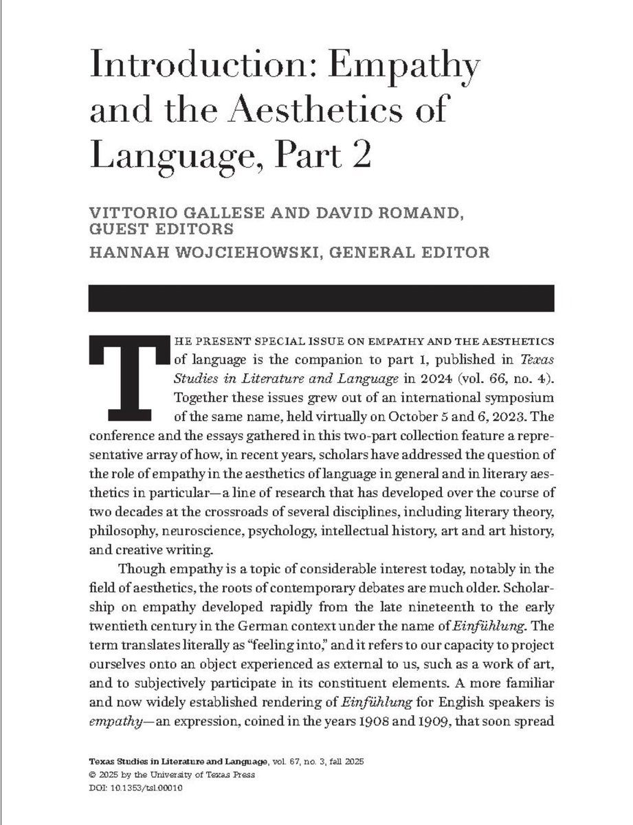 Our second special issue on Empathy and the Aesthetics of Language is out! On Project Muse.
muse.jhu.edu/pub/15/article…