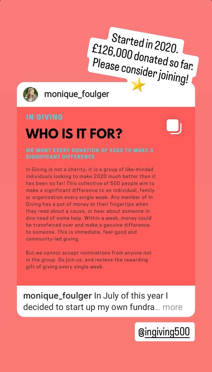 mfoulger's tweet photo. In 2020 we started In Giving. 500 people giving a pound each every week so we can donate £500 to a cause suggested by someone in the group. The best pound I spend every week. We have space in the group. Let me know if you want to join us! https://t.co/33N8s0XA2H