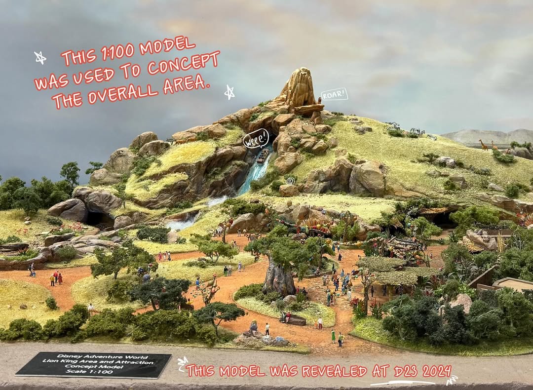 DrewDisneyDude's tweet image. Walt Disney Imagineering shared a new look at the models for the The Lion King-themed area coming to Disneyland Paris!

The 1:100 model served as the initial concept for the area, while the 1:25 model will be used for the final rockwork design of the attraction.