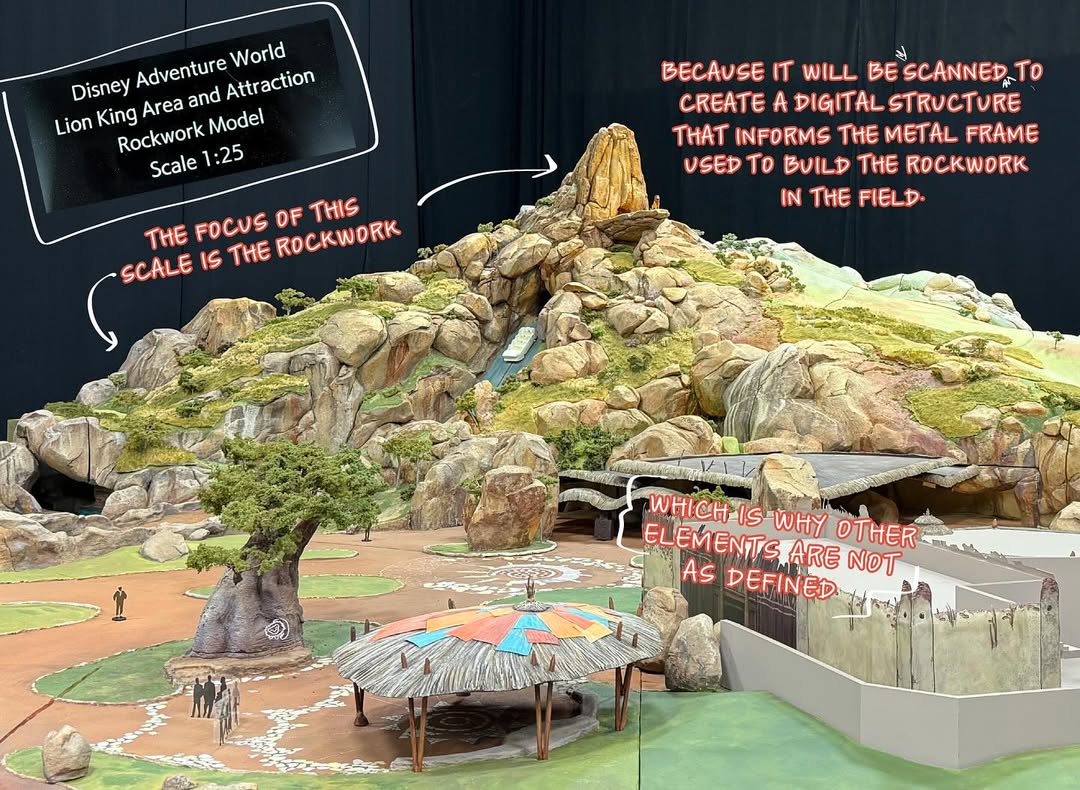 DrewDisneyDude's tweet image. Walt Disney Imagineering shared a new look at the models for the The Lion King-themed area coming to Disneyland Paris!

The 1:100 model served as the initial concept for the area, while the 1:25 model will be used for the final rockwork design of the attraction.