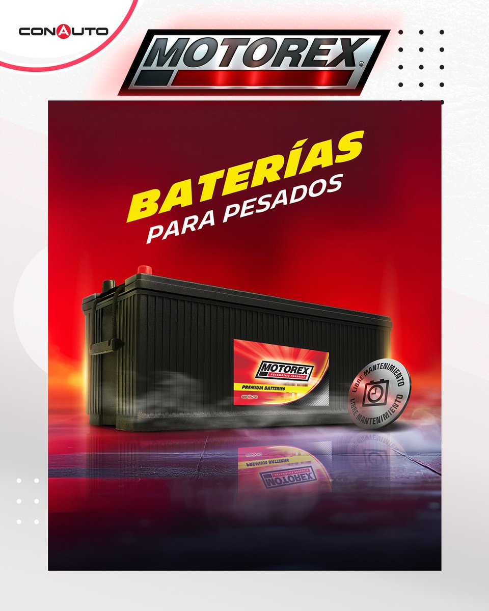 ConautoEC's tweet image. 🚛💥 La potencia que mueve a los grandes.

Las baterías Motorex para pesados aguantan todo: calor, rutas largas y jornadas sin fin.

🔋 Libres de mantenimiento
⚡ Energía constante

Motorex. La fuerza que nunca se apaga. 💪

#Motorex #BateríasPesadas #TransportePesado #Camiones