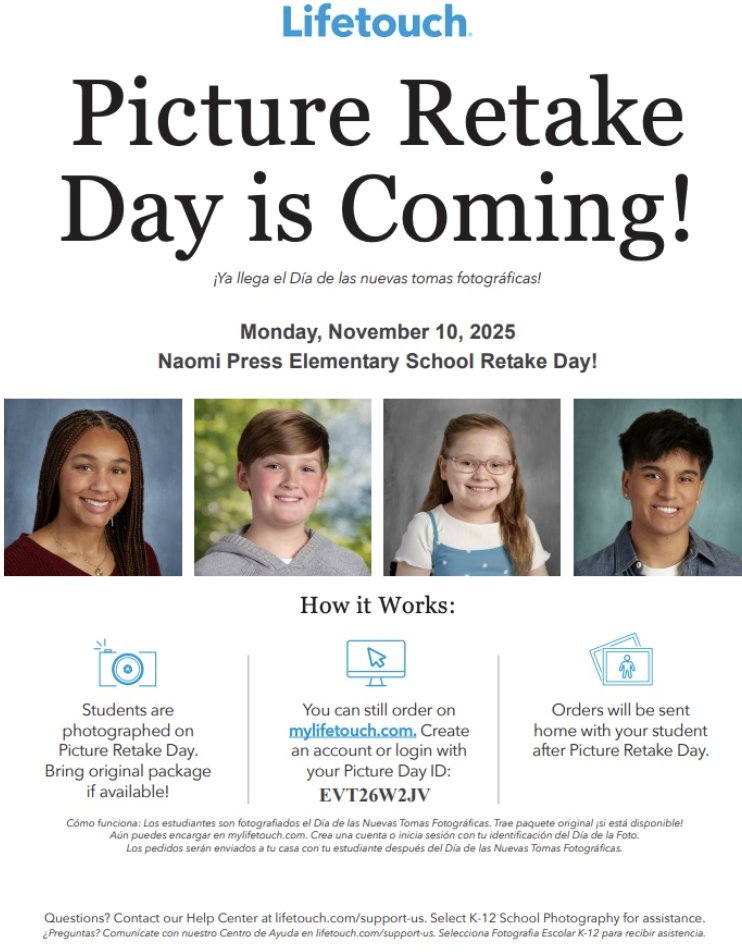 Picture Retakes are Monday, November 10th.
