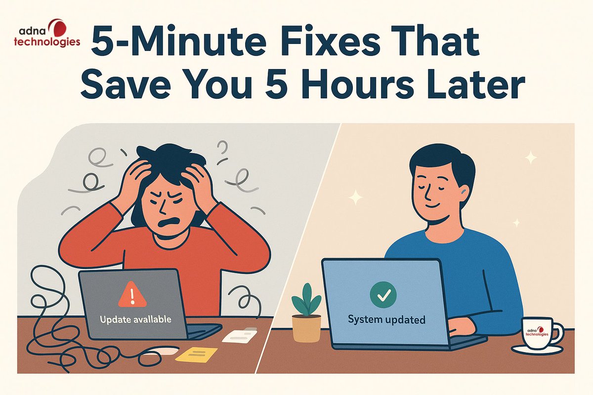 TeamAdna's tweet photo. 💻💻 5-Minute Fixes That Save You 5 Hours Later

You don’t need to be an expert to keep things running smoothly.
Try these once a week

✅ Restart your computer
✅ Run updates
✅ Use strong passwords
✅ Clear your cache
✅ Tidy your desktop

Small steps. Big payoff. 🙌 #TeamAdna https://t.co/qiYrOxV6X8