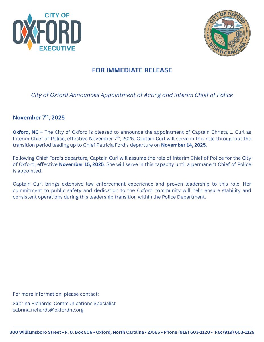 City of Oxford, NC - Government tweet media