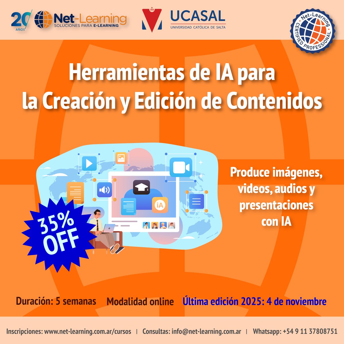 ¿Quieres mejorar tu contenido digital con inteligencia artificial?  Este #curso online te brinda las herramientas y conocimientos necesarios para crear materiales educativos innovadores y atractivos ➨ net-learning.com.ar/curso/herramie… ¡Inscríbete! 35% hasta el 11/11. Certificación
