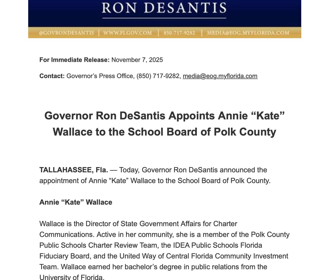 PeterSchorschFL's tweet image. Great appointment to @PolkSchoolsNews. 

Congrats Kate Wallace!

#FlaPol