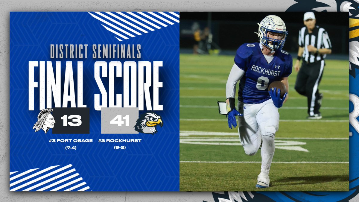 With a complete game in all 3 phases, #2 Rockhurst heads to the C5D8 District Final with a 41-13 win over #3 Fort Osage! Cash Lewandowski '27 with 4 rushing TDs, Garret Miller '27 hit Tristan Johnson '28 for 24-yard TD, &amp; Ben Hayes '28 broke off a 70-yard run. Defense was nails.