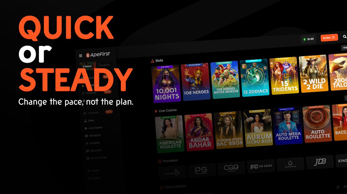 apefirstcom's tweet image. Slots = quick hits. Tables = steady pace. Choose the vibe that fits your mood.

apefirst.com