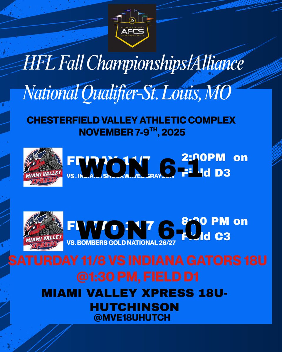 We are 2-0 in the HFL Fall Championships!  Next game is Saturday, 11/8 at 1:30 PM, Field D1 🚂💨💨