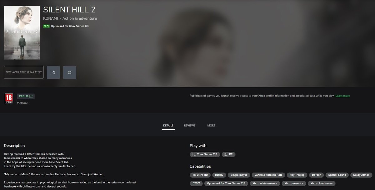 Wario64's tweet image. Silent Hill 2 releasing on Xbox on Nov 21 according to Xbox Store trueachievements.com/news/silent-hi…
