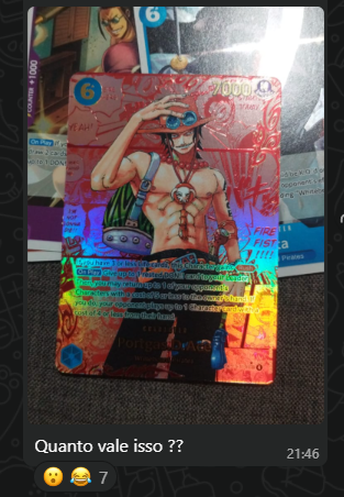 a new player at our community open that card today at <a href="/arenacwg/">Arena CWG</a>. 

He won the pre-release, got the 3 promo cards and on the winner packs he got 4 hits... did u know how much is that card? 🤣🤣

His msg on wpp group "how much is that?"