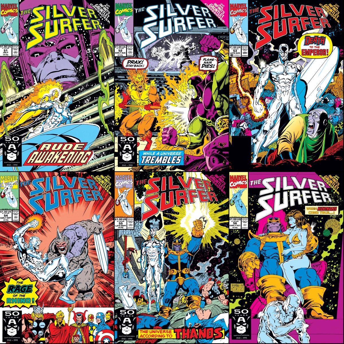 Silver Surfer #51-56 cover dated July-October 1991.