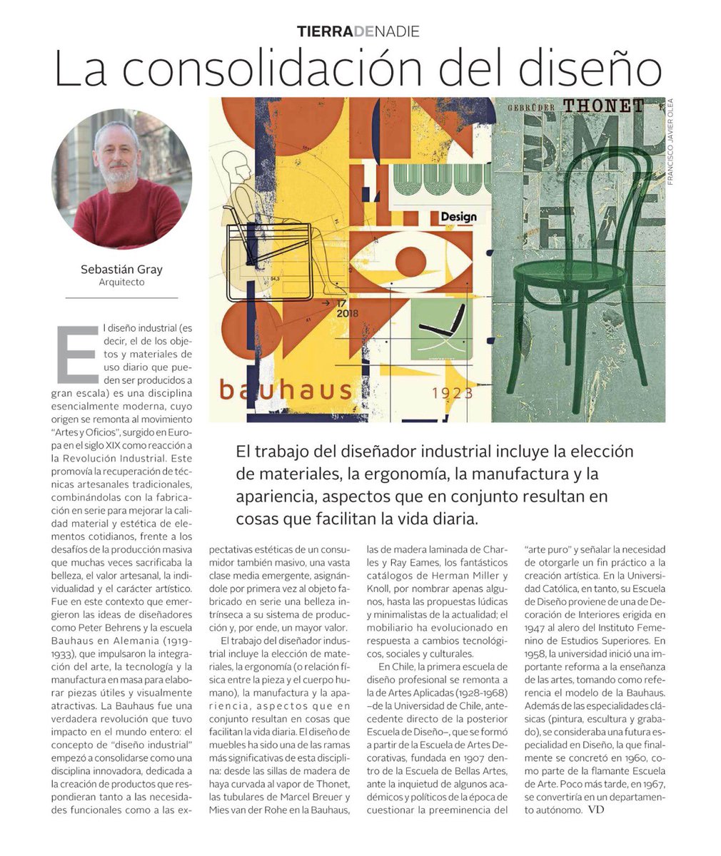 Sebastián Gray se refiere al origen y trayectoria del diseño industrial,  disciplina que incluye elección de materiales, ergonomía, manufactura y apariencia, aspectos que en conjunto producen cosas que facilitan la vida diaria. digital.elmercurio.com/2025/11/08/RVV…