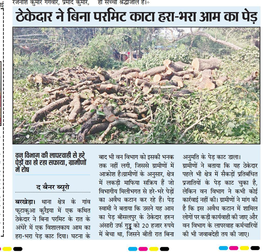 vimleshreena25's tweet image. बरखेड़ा। ठेकेदार ने बिना परमिट काटा हरा-भरा आम का पेड। योगिराज मे दबंग ठेकेदार बना हरियाली का दुश्मन  @CMOfficeUP @Uppolice @upfcup @UpForest2 @upforest598155