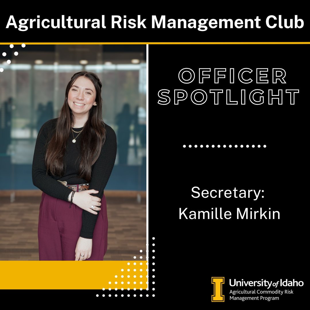 Officer Spotlight: Meet Kamille Mirkin!

Kamille is the Secretary of the ARM Club and a junior majoring in Agricultural Economics with an Agribusiness emphasis. Check out our other social media pages to hear more about Kamille's role as an officer!