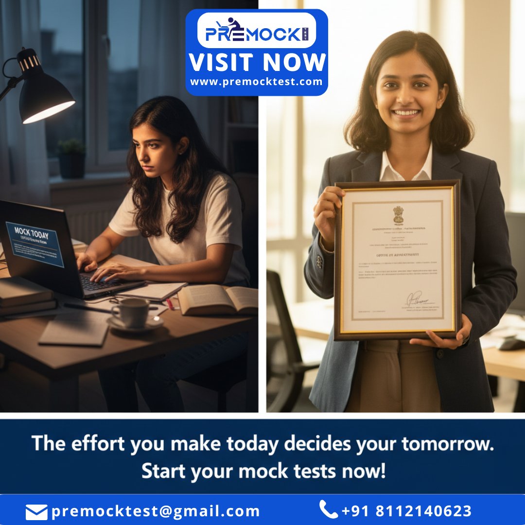 PremockT90018's tweet image. Your timing matters. Practice now to perform perfectly in the real exam.
#ExamTimer #MockTestPractice #PreMockTest #SpeedAccuracySuccess #MockTests #ExamPreparation #GovtExams #StudySmart #OnlineLearning #CrackExams #FutureReady #ExamSuccess #CompetitiveExams #IndiaLaunch