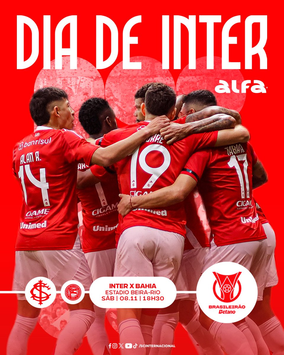 𝐃𝐈𝐀 𝐃𝐄 𝐈𝐍𝐓𝐄𝐄𝐄𝐄𝐄𝐄𝐄𝐄𝐄𝐑! 💪👊💪👊💪👊

NOS VEMOS NA PADRE CACIQUE! Com promoções para todos os colorados e coloradas, o Clube do Povo enfrenta o Bahia, a partir das 18h30 deste sábado, em partida da 33ª rodada do Brasileirão. 𝙑𝙀𝙈 𝙋𝙍𝙊 𝘽𝙀𝙄𝙍𝘼-𝙍𝙄𝙊! 🇦🇹❤️‍🔥
