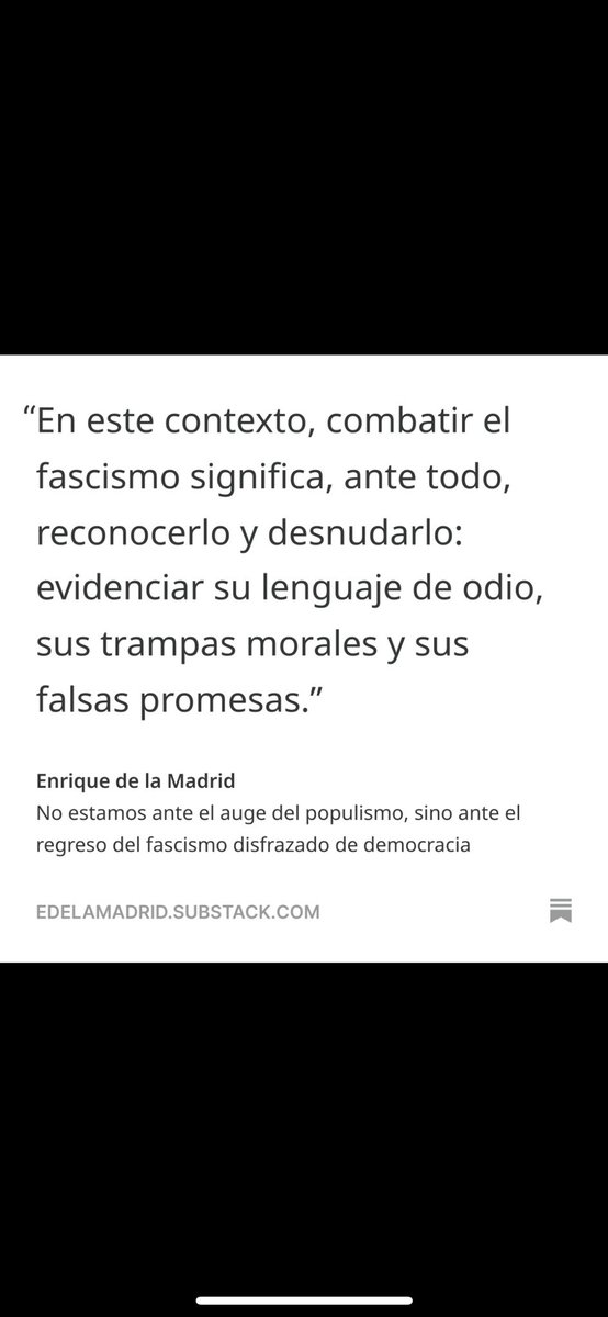 No estamos ante el auge del populismo, sino ante el regreso del fascismo disfrazado de democracia. Les comparto este artículo que escribí en mi página de Substack. 

Los invito a leerlo y suscribirse.

🔗: substack.com/@edelamadrid/n…