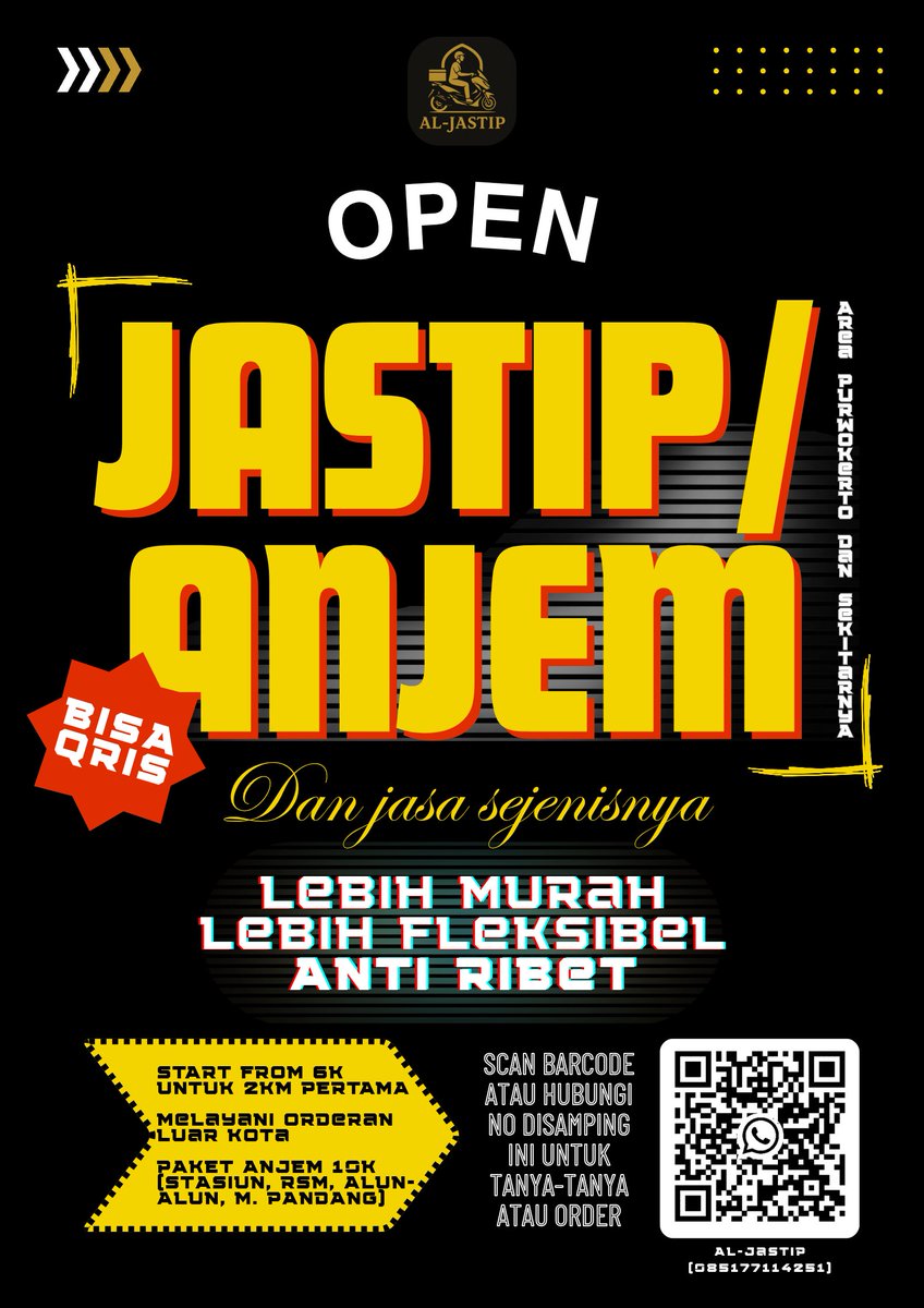 Al_Jastip's tweet image. HEI JEND JEND NAK UNSOED/WARGA PURWOKERTO
Al-Jastip melayani Anjem/Jastip setiap hari yaa. Dari pukul 06.30-22.30, diluar jam tersebut bisa di book dulu kita usahakan bisa. MURAH✅CEPAT✅FLEKSIBEL✅. 
Kontak no ini ya wa.me/6285177114215
#jastip 
#anjem 
#unsoed 
#purwokerto