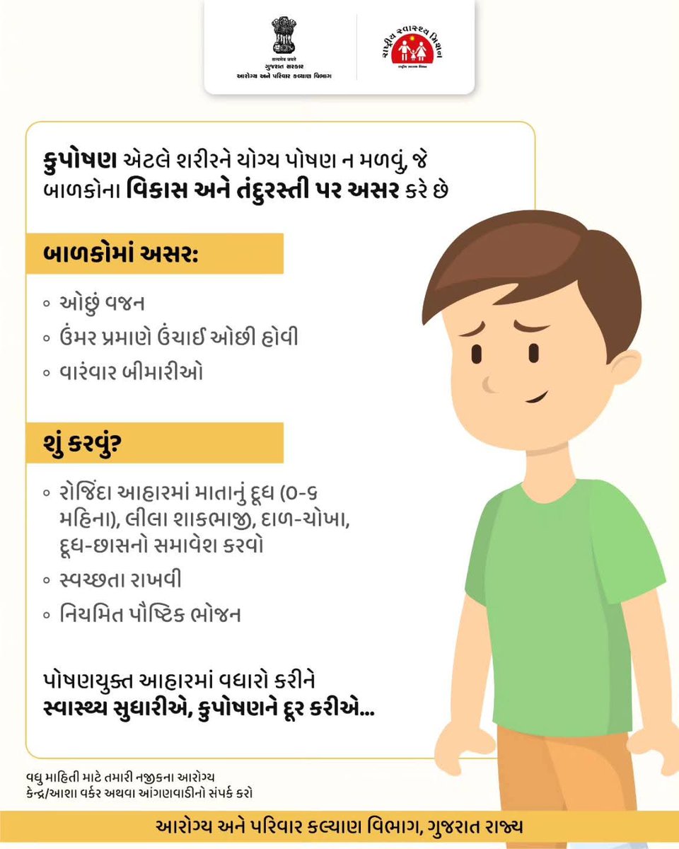 સ્વસ્થતા તરફ એક પગલું,
યોગ્ય પોષણથી દૂર કરીએ કુપોષણ...

#યોગ્યપોષણ
#nutritionmatters
#fightmalnutrition
#પોષણથીવિકાસ
#healthykidshappykids
#growthandnutrition
#childcaretips
#stayhealthystaystrong
#gujarathealthdepartment
#gog