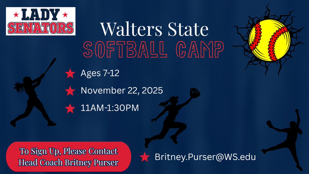 You’ve asked, so we provide! 
Walters State Youth Camp! 🌟

Bring your kid to enjoy a day at Walters State Softball with current collegiate athletes where they will learn skills to benefit their game! 

Enjoy⤵️
• Skills 
• Competitions
• Q&amp;A with players