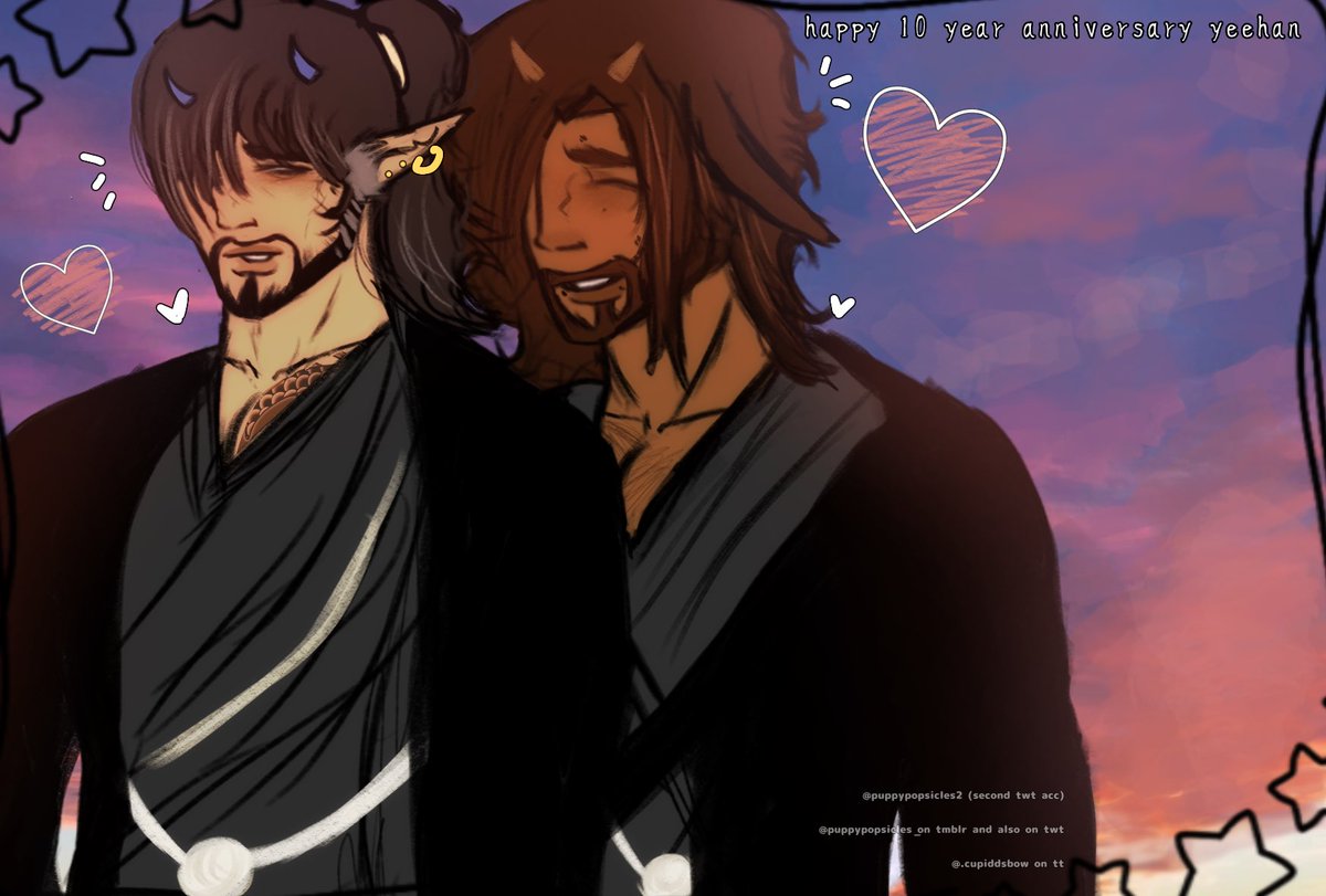 puppypopsicles2's tweet photo. #YeehanWeek2025 // day 7 — anniversary // theyve been happily married 10 years, each year getting more whimsical than the other <3

also I added in one of my aus don’t question that

#yeehan #ColeCassidy #HanzoShimada https://t.co/gT2oeXhUc0