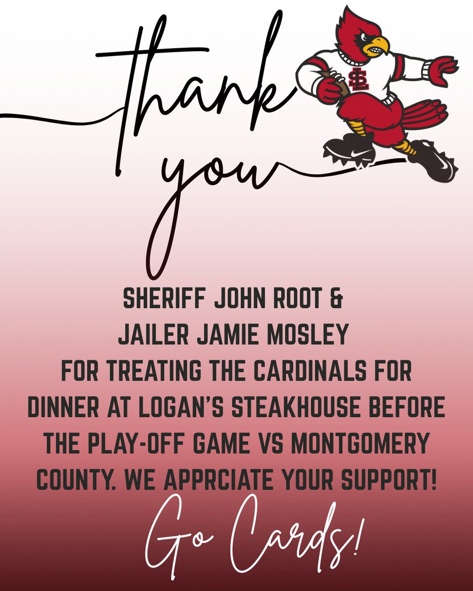 A HUGE Thank You to Sheriff John Root &amp; Jailer Jamie Mosley for treating our team to dinner at Logan's on our way to Montgomery Co!

GO CARDS!

#onwardcards
#wecominwao