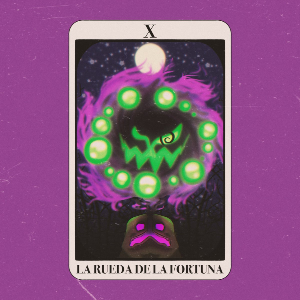 ortegarp_'s tweet photo. One of my “Pokemon Drawn as Tarot Cards”- this time the wheel of fortune starred by Spiritomb 💜💚 https://t.co/x93YycQwwq