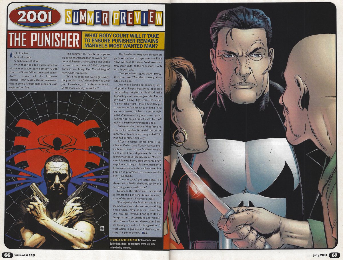 Here's the Wizard 118 summer preview for Marvel Knights #ThePunisher series, which promised more of the over the top violence and mayhem of the previous Garth Ennis and Steve Dillon collaboration on the character.