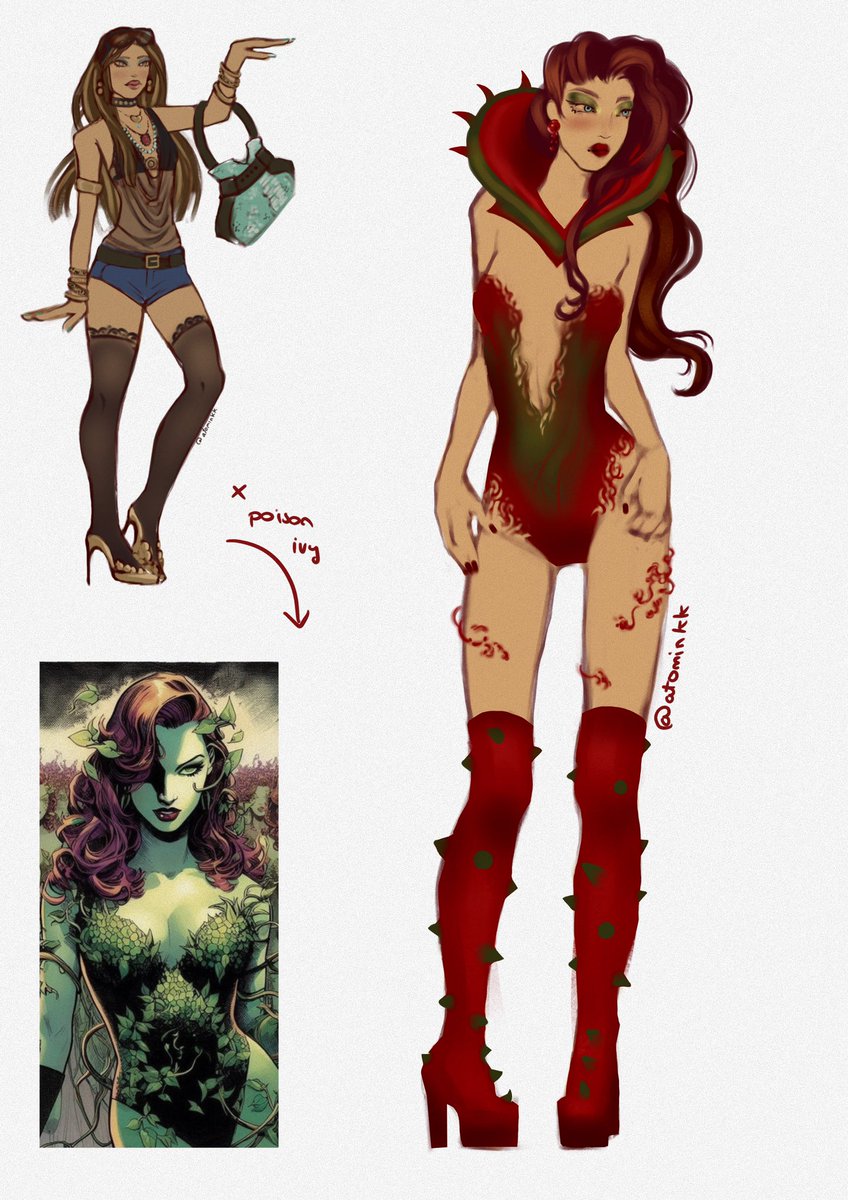 atominkk's tweet image. Tonight my oc is cosplaying Poison Ivy
₊˚ʚ 🌱 ₊˚✧ ﾟ. 

It’s part of a challenge I’m doing with my oc, she had to dress like my fav character. (Very proud of the “re-design” I did tbh) #ocart #poisonivy #fanart