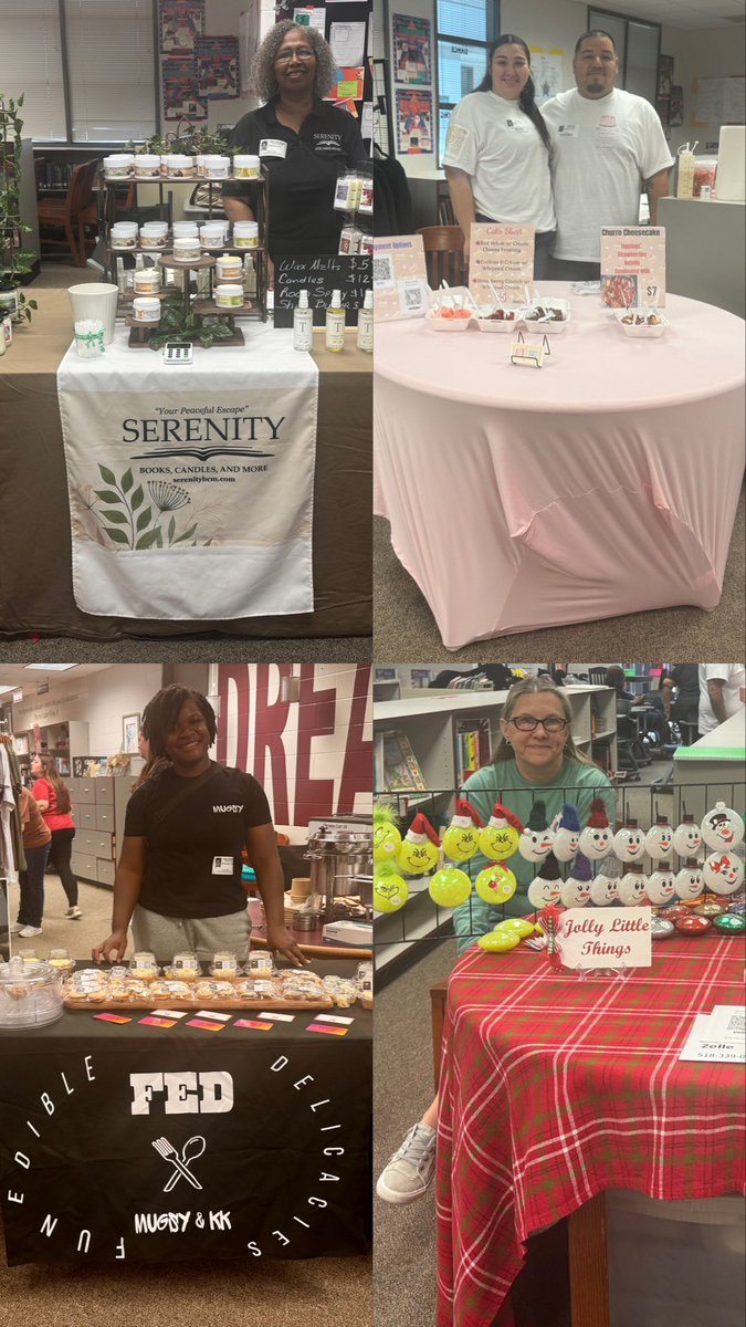 JaynesStacy's tweet photo. @HumbleISD_TMS held its 5th annual holiday market for our teachers  staff. From reflexology and gumbo to a DIY hat bar, we had it all. Thank you to all our vendors and shoppers who made today so much fun! https://t.co/qJWY12OXHp