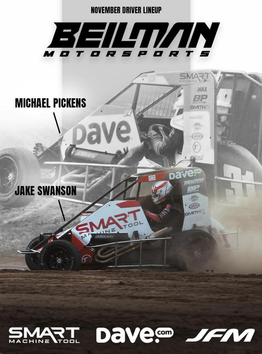 🚨 𝑫𝒓𝒊𝒗𝒆𝒓 𝑵𝒆𝒘𝒔! 🚨

<a href="/jakeswanson17/">Jake Swanson</a> &amp; <a href="/MPickensRacing/">Michael Pickens</a> will race for <a href="/kyle_beilman/">Kyle Beilman</a> in all 7 November USAC <a href="/NosEnergyDrink/">NOS Energy Drink</a> Midget events.

11/14-15 <a href="/pvillespeedway/">Placerville Speedway</a>
11/19 <a href="/PlazaParkRace/">Plaza Park Raceway</a>
11/21 <a href="/TulareRaceway/">Tulare Thunderbowl Raceway</a>
11/22 <a href="/Merced_Speedway/">TheMercedSpeedway</a>
11/25 <a href="/BAKOSPEEDWAY/">BAKERSFIELD SPEEDWAY</a>
11/29 <a href="/ventura_raceway/">Ventura Raceway</a>