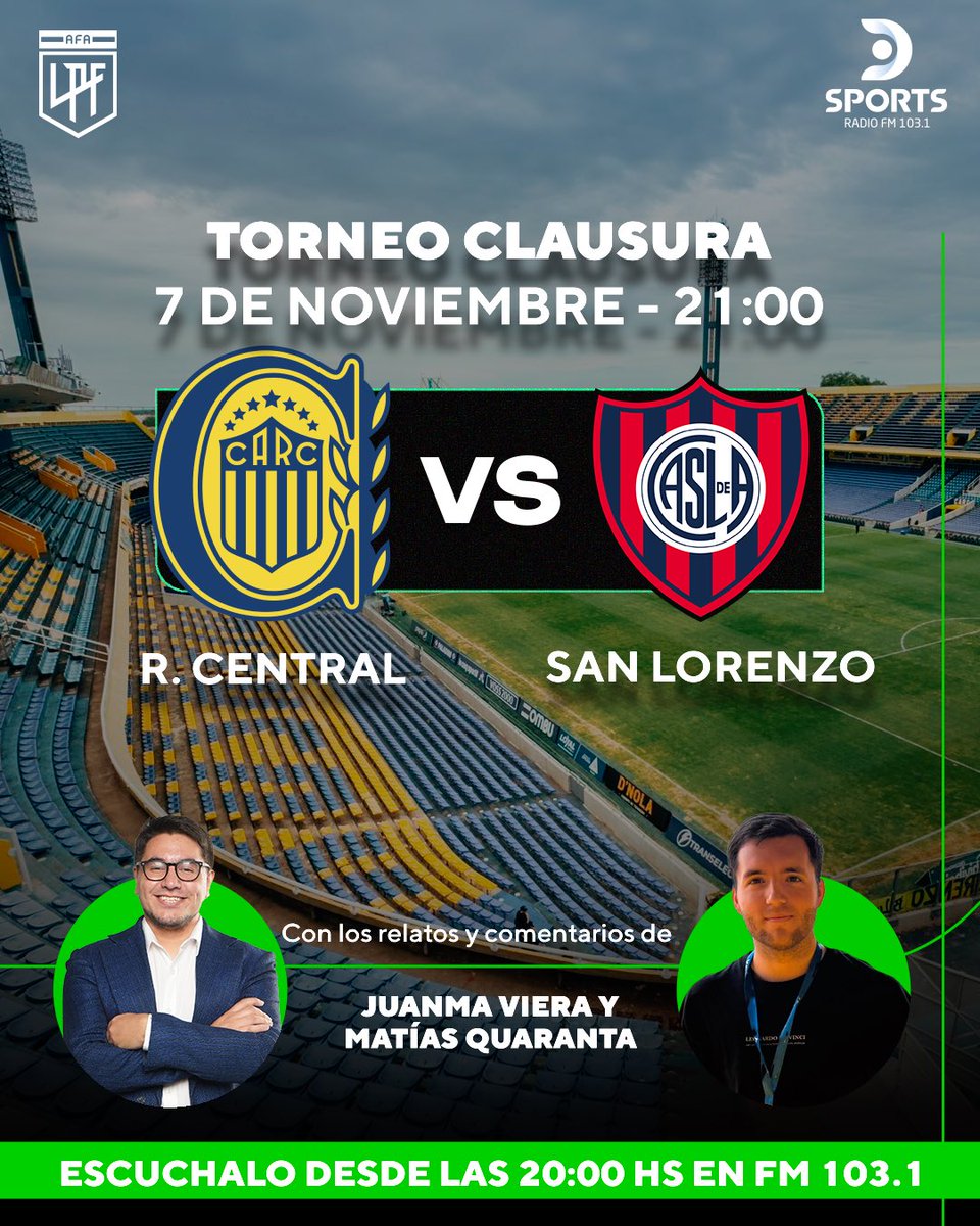 "Cerca... Rosario siempre estuvo cerca..."
#TorneoClausura en <a href="/DSportsRadio/">DSports Radio 103.1 FM</a> 103.1 #RosarioCentral #SanLorenzo 
Junto a <a href="/JuanmaViera27/">Juanma Viera</a>
<a href="/matiasquaranta/">Matías Quaranta</a> <a href="/Gonzaaorellano/">Gonzalo Orellano</a> y <a href="/EstebanSassi/">esteban sassi</a>