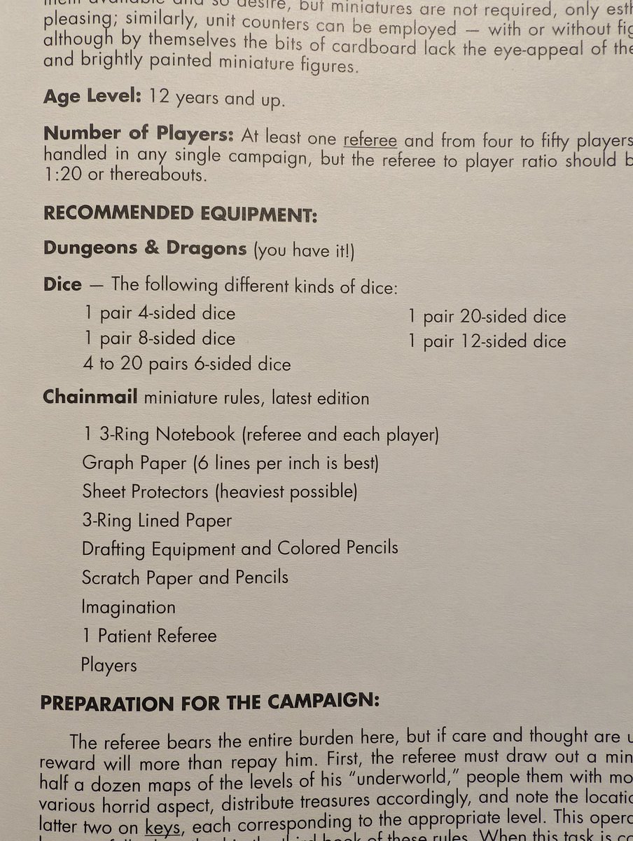 Only three things are in bold for recommended equipment to play OD&amp;D; The D&amp;D rules supplements, Dice, and Chainmail...