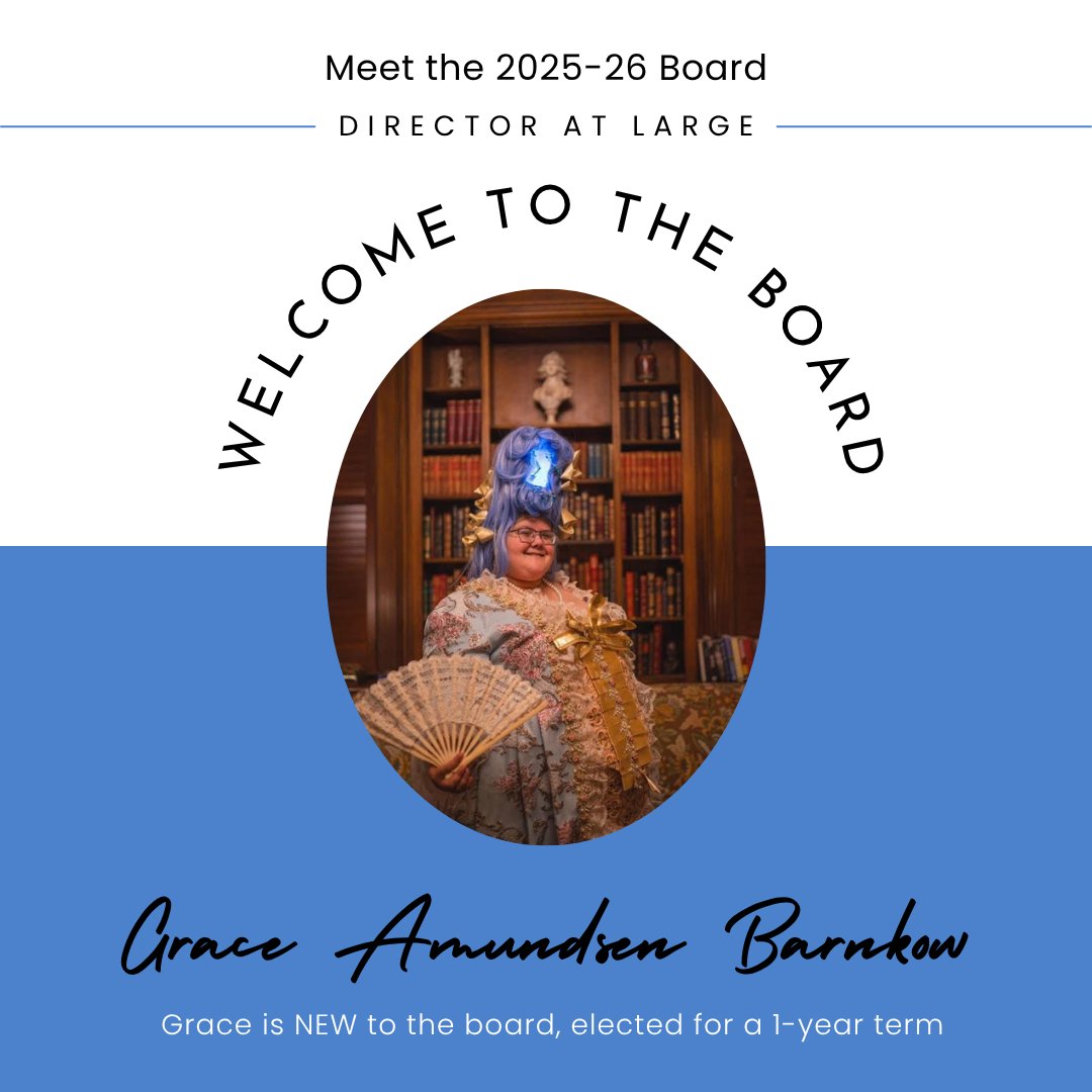 CGWInc's tweet photo. 🎉 CGW 2025-2026 Board is HERE! Thank you to all who ran.

👏 **New Members**
• Erica Jimenez – Corr. Sec.
• Erin Adney – Dir. at Large
• Grace Amundsen Barnkow – Dir. at Large

#CostumersGuildWest #CGW #CGWBoard   1/3 https://t.co/aekuqdxyHd