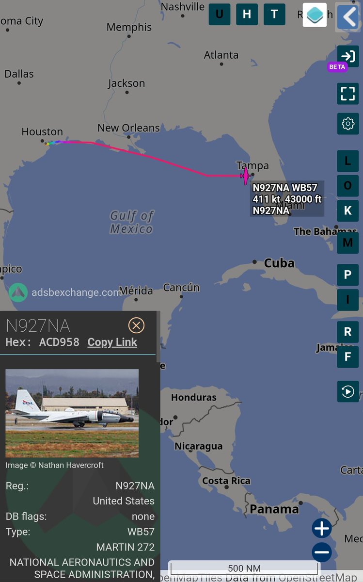 sipjack1776's tweet photo. NASA
WB-57 Canberra
#ACD958/N927NA
Out of Houston tracking east to Cape Canaveral.
@Borrowed7Time @JasonZicker @MRAIDANya https://t.co/jPjO3cKX59