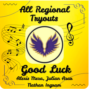 MurphreeEPISD's tweet photo. ๐ผGood luck to our amazing Firebird musicians:
Alexis Meza
Julian Azar
Nathan Ingram
as they represent our band at All Region Tryouts!!!
#firebirdpride #Murphree https://t.co/2wgzWkQwR7