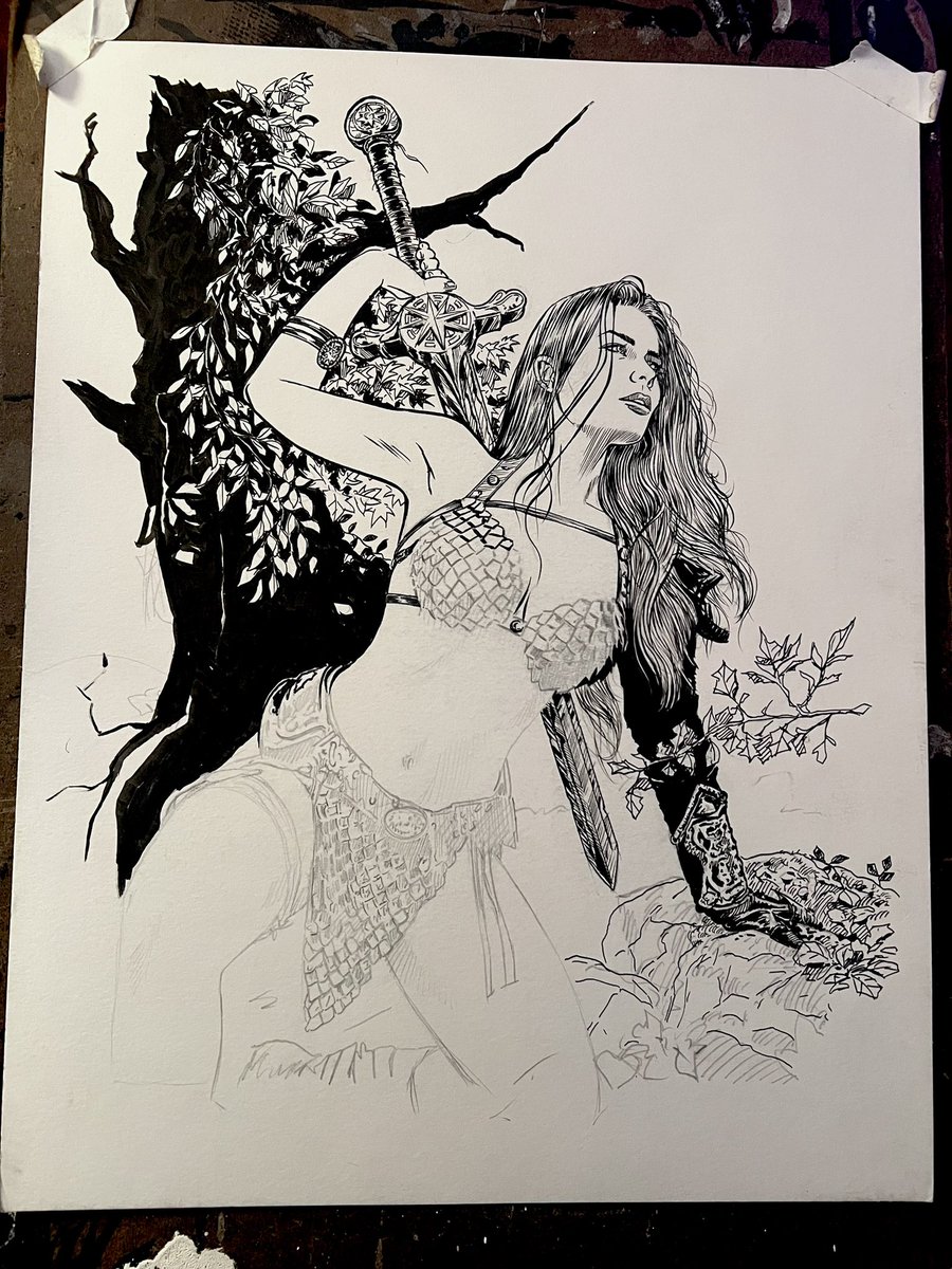 Making progress… 
Red Sonja ✍🏼🗡️ Inspired by model Irina Meyer.