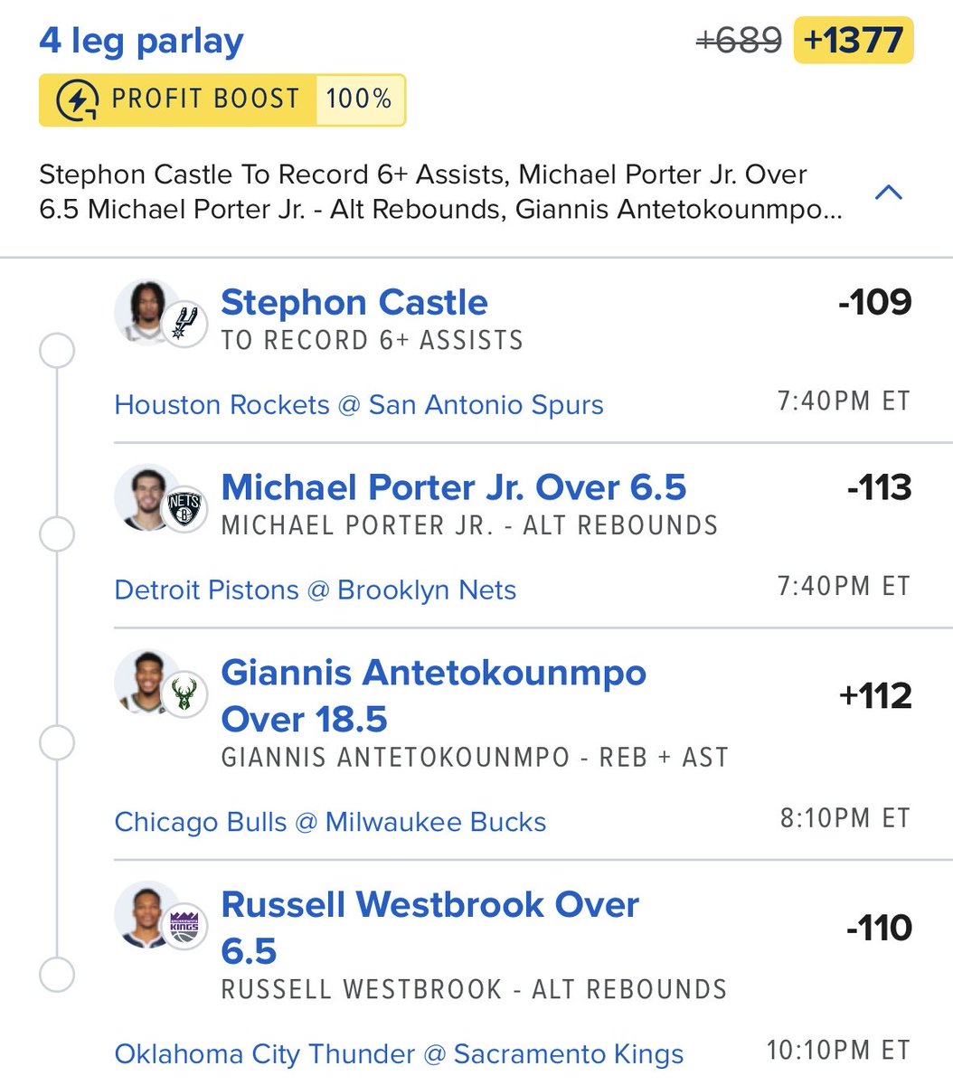 ChillyBets's tweet image. One last one for the Twitter gang 🤝

$200 giveaway when this cashes, just like/RT to enter 

Don’t miss out on all the plays for FREE

dubclub.win/r/p/pri-z4uxs/…