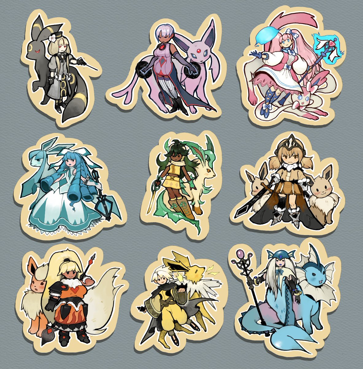 Eeveelution gijinka designs.