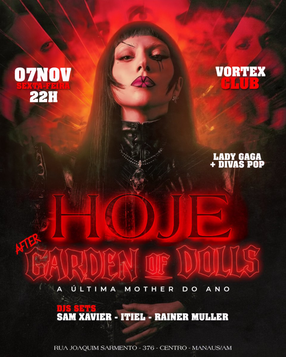 MotherMonsterMA's tweet photo. É HOJE! 💋🔥 

Pra comemorar a indicação de MAYHEM a Álbum do Ano, hoje tem After Garden of Dolls, uma noite dedicada à Lady Gaga e muitas outras divas do pop. 

🎟️Portaria: R$15
📍Local: Vortex Club — Rua Joaquim Sarmento, 376 — Centro https://t.co/aAxuf1SfCR