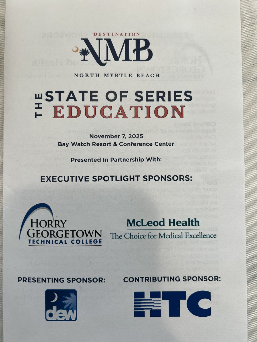 Proud to speak at the State of Series: Education event in North Myrtle Beach today with Eileen Patonay! Grateful for the opportunity to share Horry County Schools’ story of progress and partnership—especially with two outstanding seniors from NMBHS who represent the bright future