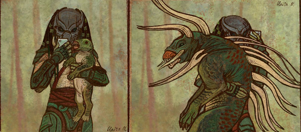 unitanightroud's tweet photo. PUPPIES!
My headcanon is they are born already with little teeth like baby crocodiles. And baby yautjas too.
#Predators2010 #yautjaart #yautja #trackerpredator https://t.co/Ro0FilYznV