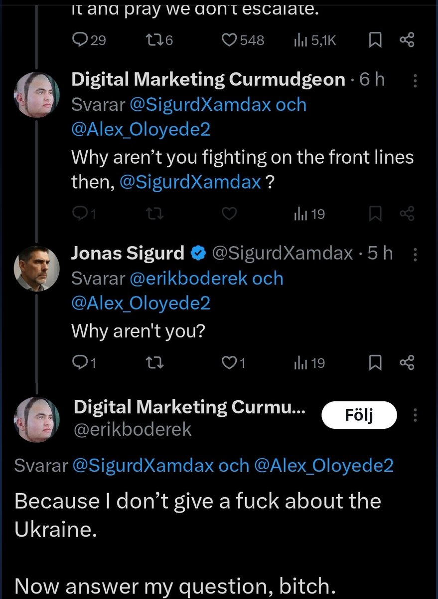 The classic Russian, or vatnik, move: run out of arguments, demand an answer, and then block you. Cowards, every single one of them.